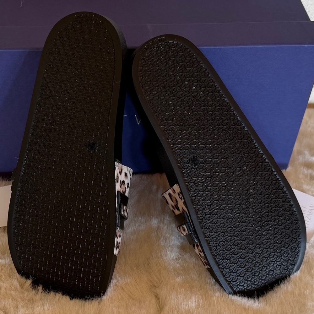 NWT Stuart Weitzman Cadena Spotted Leopard Leather & Calf Hair Slides 9.5 NIB - Picture 6 of 10
